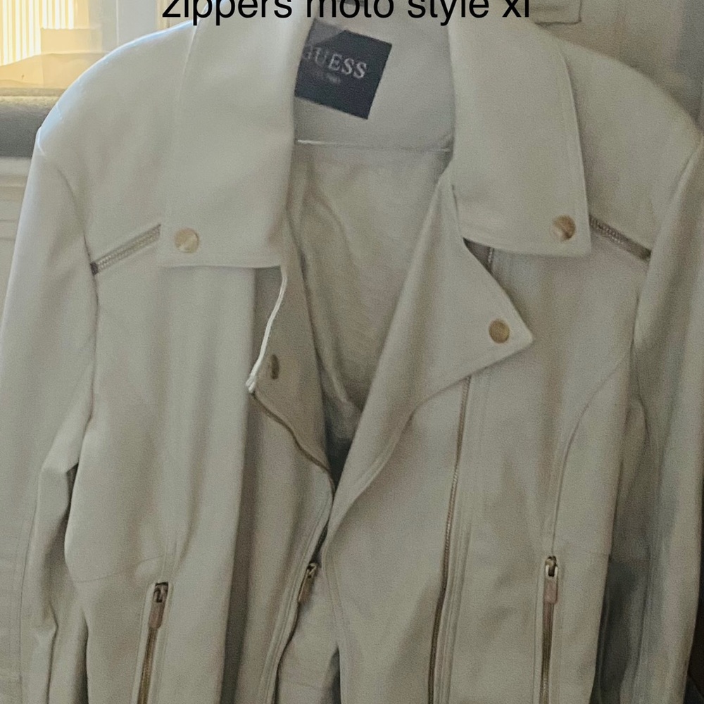 Guess cream color faux leather jacket gold zippers
